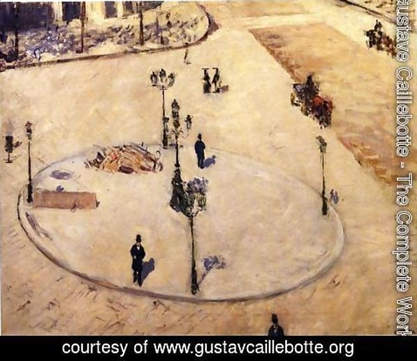 Gustave Caillebotte - A Traffic Island  Boulevard Haussmann
