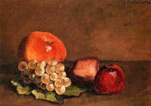 Gustave Caillebotte - Peaches  Apples And Grapes On A Vine Leaf