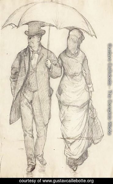 Homme et femme sous un parapluie (Etude pour Rue de Paris, temps de pluie)