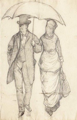 Gustave Caillebotte - Homme et femme sous un parapluie (Etude pour Rue de Paris, temps de pluie)