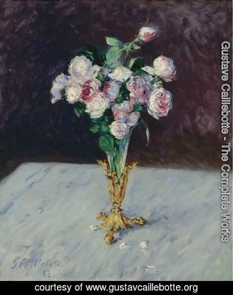 Gustave Caillebotte - Bouquet De Roses Dans Un Vase De Cristal