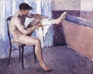 Man drying his leg