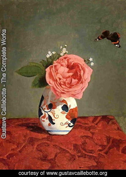 Gustave Caillebotte - Garden Rose And Blue Forget Me Nots In A Vase