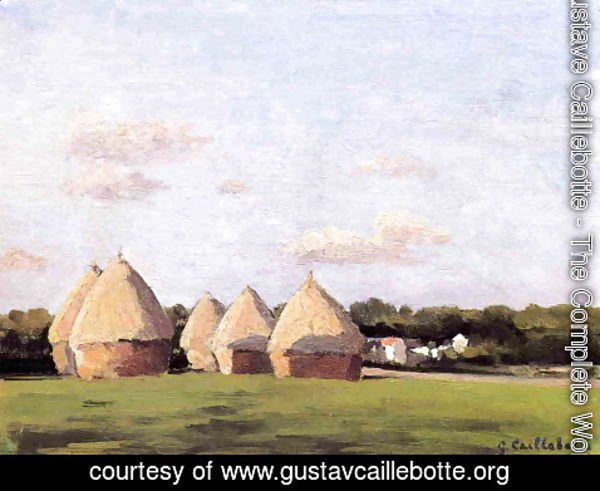 Gustave Caillebotte - Harvest  Landscape With Five Haystacks