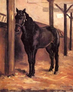 Gustave Caillebotte - Yerres  Dark Bay Horse In The Stable